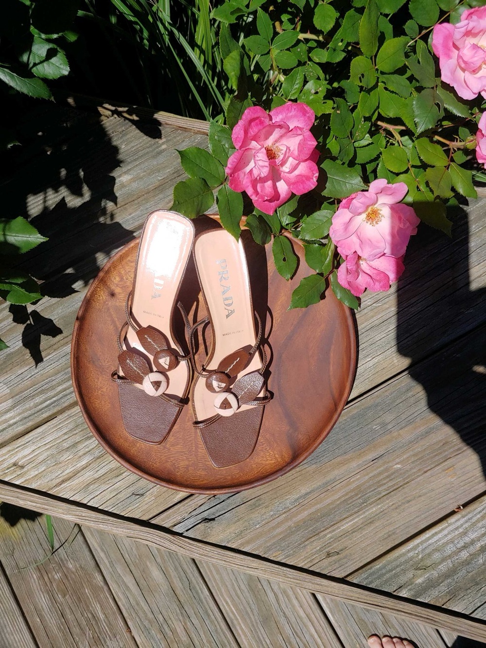 Prada Brown Leather Knot-Detail Heeled Sandals - Picture 2 of 5